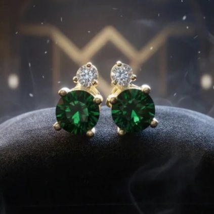 Zlaté náušnice napichovačky Turmalín diamant